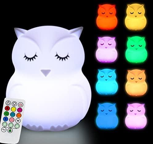 Glinrui Large Owl Night Lights for Kids LED Nursery Lamp Children's Room Moon Bedside Lamp, Changeable Brightness & Color Child Table Night-Light, Lighting for Travel and Camping Child Gift - Large