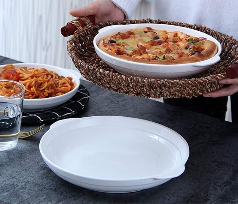 Round White Porcelain Casserole With Handle Size: (20*4.57).