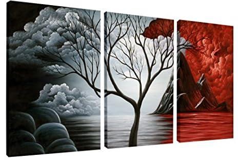 ويكو ارت لوحات زيتية فنية جدارية لشجرة السحابة جيكلي بتصميم منظر طبيعي لديكور المنزل، 3 لوحات، متعدد الألوان