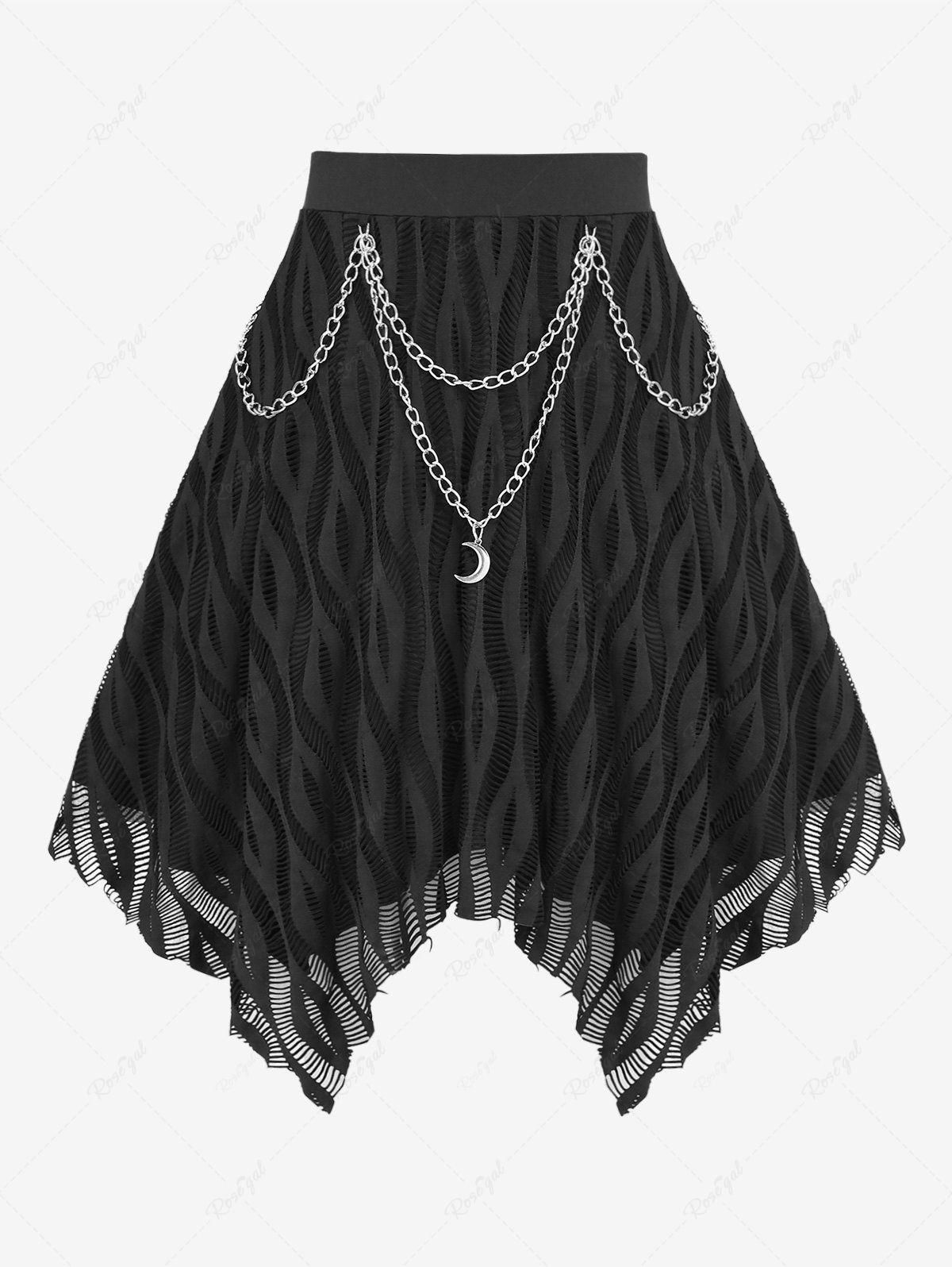 Plus Size Mesh Textured Layered Moon Chain Tassel Asymmetric Skirt - 1x | Us 14-16