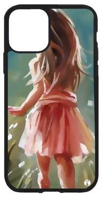 غطاء حماية مطبوع ايفون 12 ميني رسمة فتاة جميلة بفستان وردي
