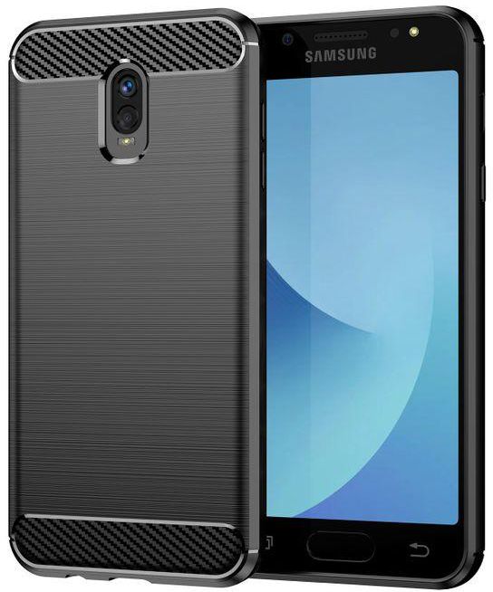 جراب هاتف Samsung Galaxy J7 Pro / Samsung Galaxy J7 2017 مصنوع من ألياف الكربون المصقول - مضاد للانزلاق وممتص الصدمات - أسود