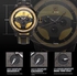 Sport Watch 6 Hands Leather Band Calendar 24 Hours Dual Time 3D Dial Black Yellow Men Military Wristwatch