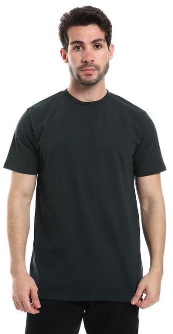 Izor Round Collar Short Sleeves Plain T-Shirt - Dark Green