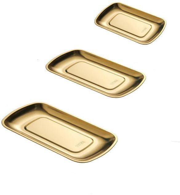 Set Tray Rectangular Stainless Steel Gold In Different Sizes Multipurpose Dessert Dining Plate Nut Cake Fruit Plate Towel Tray Snack Western Utensils Steak Fruit Plate -3Piece