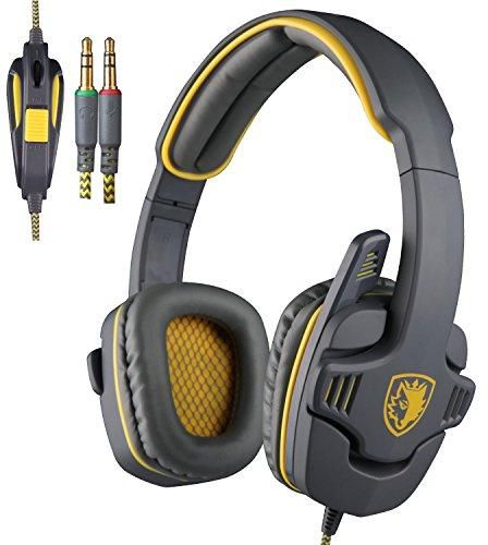 Stereo Gaming Headset PS4 Xbox One S, SADES SA930S Noise Cancelling Over Ear Headphones with Mic, Bass, Soft Memory Earmuffs for PC Laptop Mac Nintendo Switch Games Mobile SA708YELLOW 902918