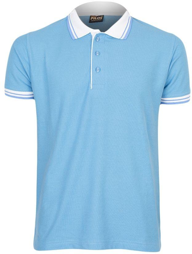 Fashion Sky Blue Men's T-Shirt With Striped Collar