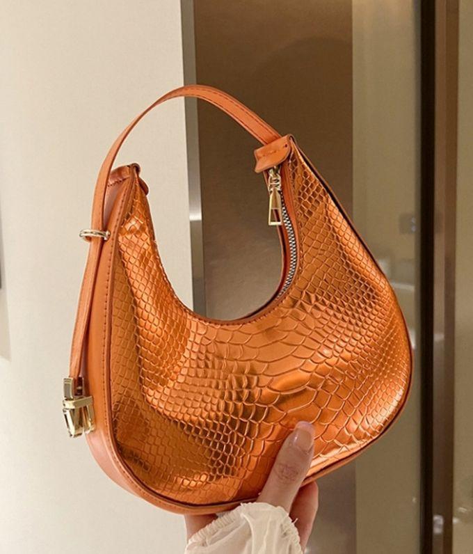 Glossy Crocodile Skin Design Fashion Bag- Orange