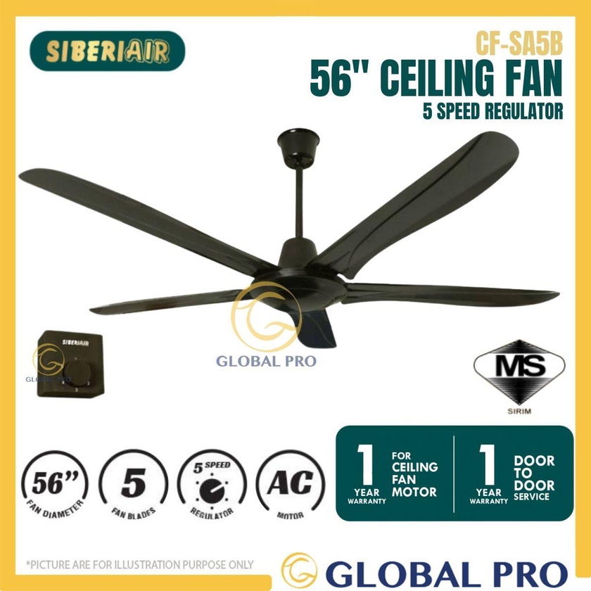 [1PC] SIBERIAIR CF/SA5B/BK 56" 5 Blade 5 Speeds Regulator Control Ceiling Fan