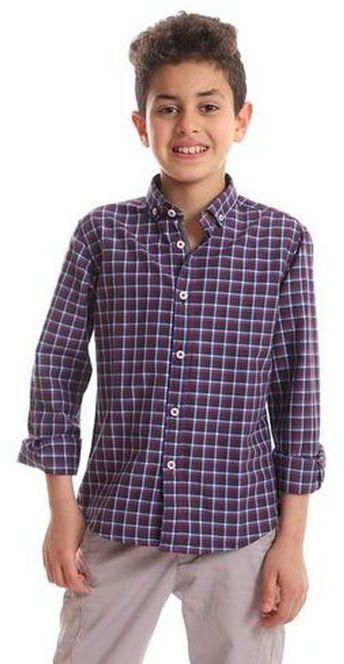Andora Casual Long Sleeves Checkered Shirt - Navy Blue, White & Red