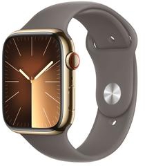 Apple Watch Series 9 GPS + Cellular, Gold Stainless Steel Case with Clay Sport Band, 45 mm, M/L, MRMT3