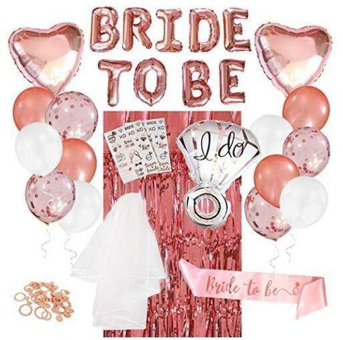 Bachelorette Party Decorations Kit - Bridal Shower Supplies Set | Bride to  Be Sash, Veil, Headband Tiara, Confetti Favors, Bride Tribe Tattoos, Shimer  Curtain, Latex and Foil Balloons (Rose Gold) price from