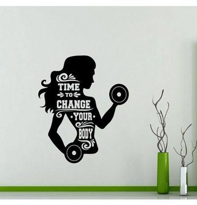 ملصق جداري للديكور مطبوع عليه عبارة "Time To Change Your Body" أسود 60 x 50سم