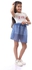 Andora Girls Short Sleeves Printed Summer Short Dress - White & Dusty Blue