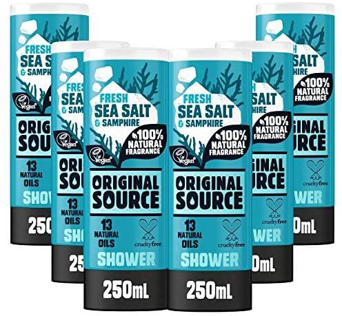 Original Source Sea Salt and Samphire Vegan Shower Gel, 100 Percent Natural Fragrance, Vegan, Cruelty Free, Paraben Free, Bulk Buy, Pack of 6 x 250 ml