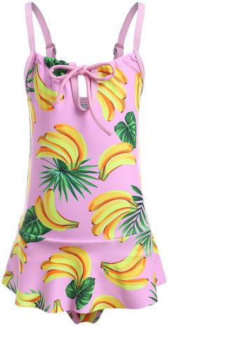 Banana Print Peplum Girls One-piece Swimsuit - 36