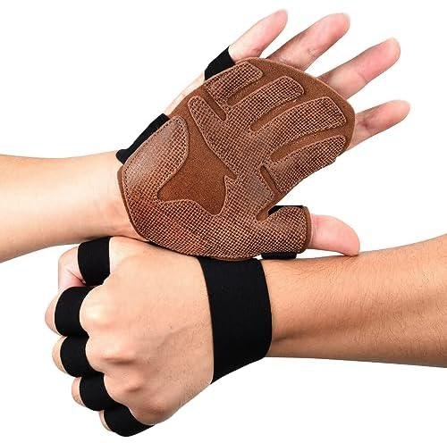 Workout Gloves for Men Women, Cowhide Weight Lifting Gloves with Padded Leather Palm Grip Gym Gloves Durable Exercise Gloves for Kettlebell, Pull-Ups, Row, Protects From Calluses and Tears (L)