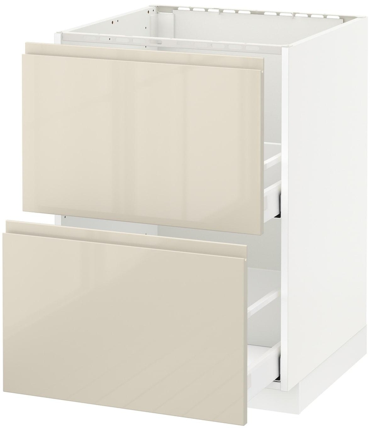 METOD / MAXIMERA Base cab f sink+2 fronts/2 drawers - white/Voxtorp high-gloss light beige 60x60 cm