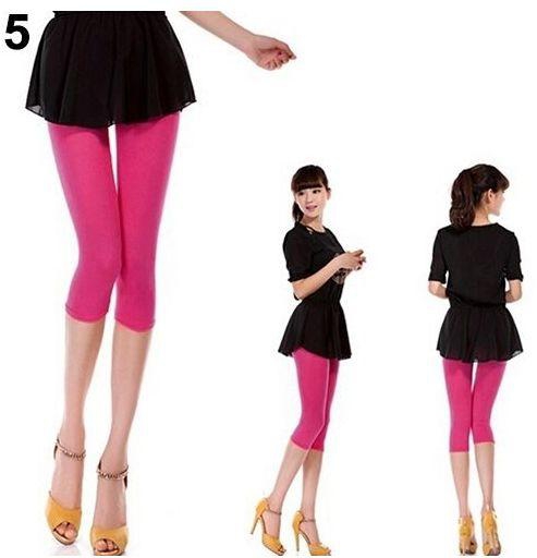Sanwood Women Girl Candy Color Capris Cropped Leggings Tight Running Fitness Yoga Pants-Dark Pink