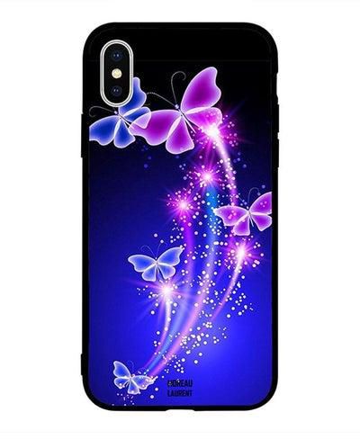 Skin Case Cover -for Apple iPhone X Blue Pink Butterflies بنمط فراشات باللونين الأزرق والوردي