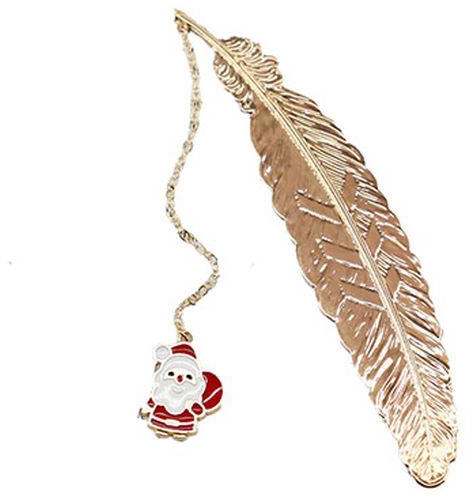 Bookmark Feather Golden Metal Pendant Santa Claus