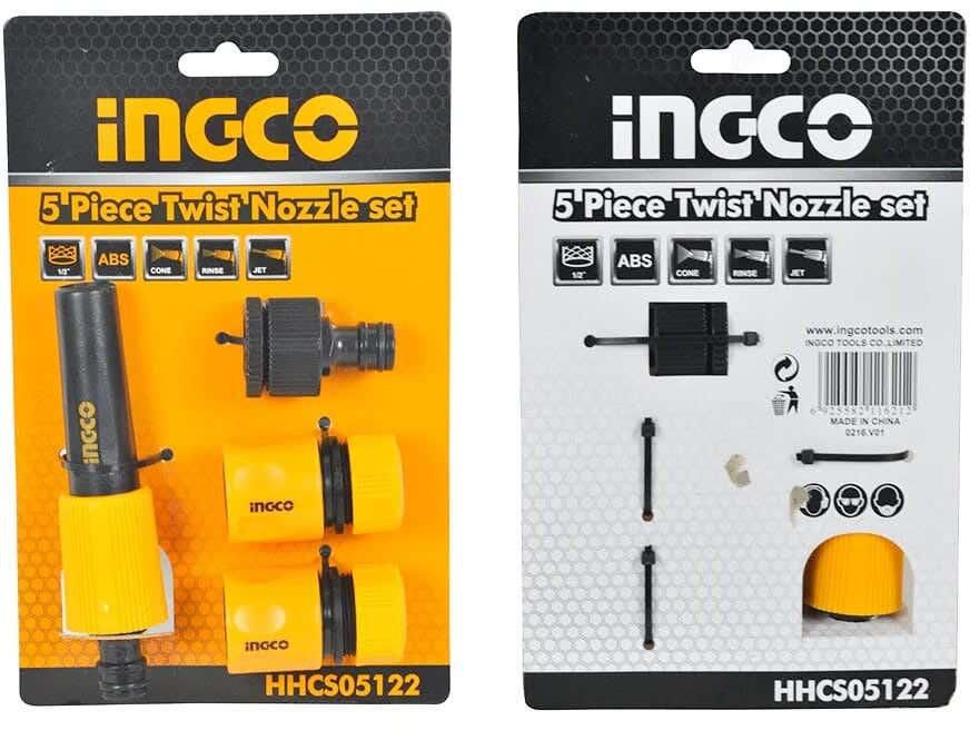 Get Ingco HHCS05122 Garden Hose Spray Nozzle Set, 5 Pieces - Yellow Black with best offers | Raneen.com