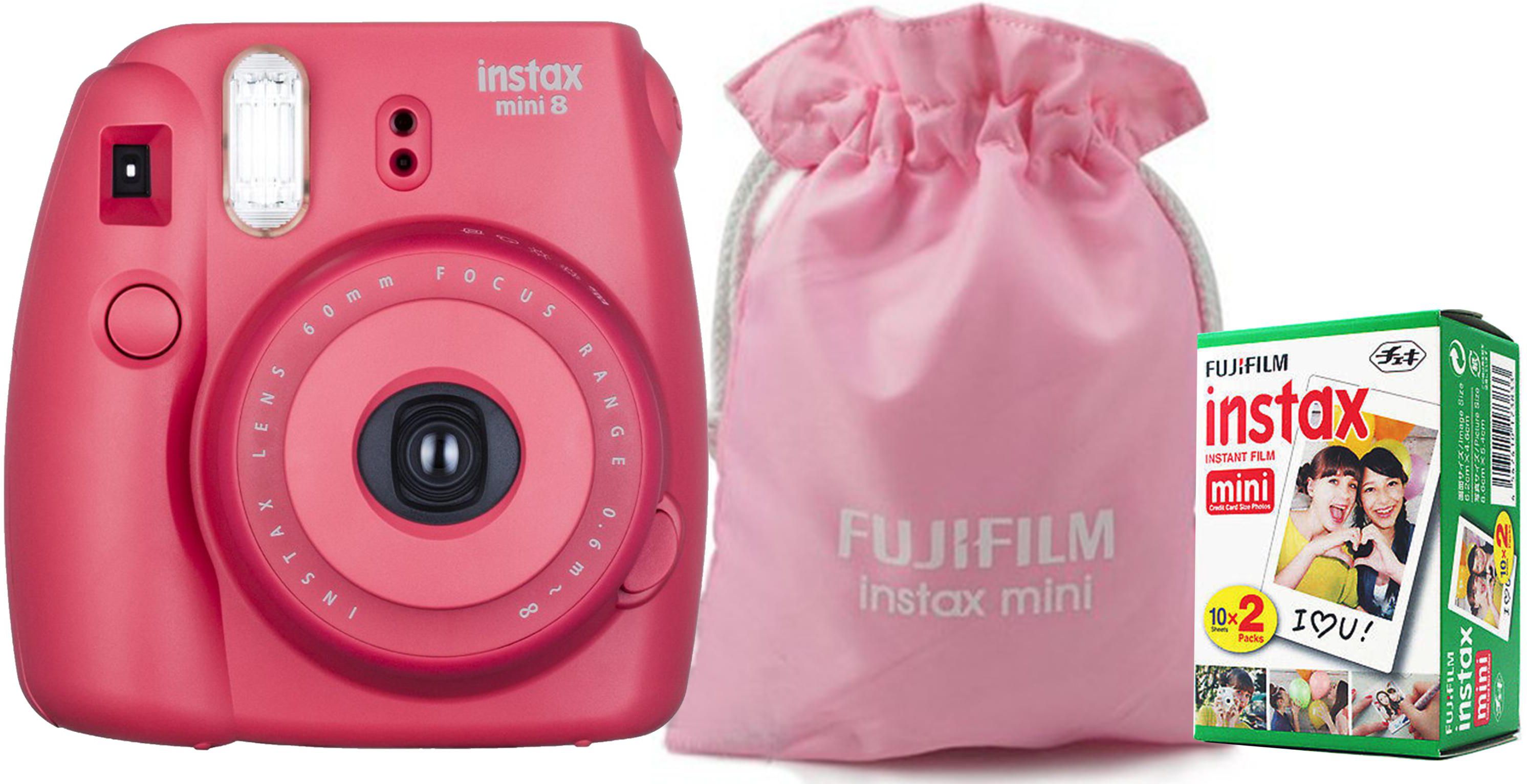 Fujifilm Instax Mini 8 Instant Film Camera Red with Pink Pouch and 20 Film Sheet