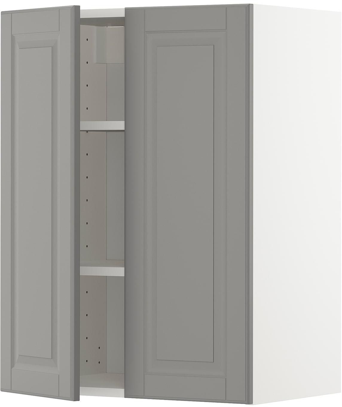 METOD خزانة حائط مع أرفف/بابين - أبيض/Bodbyn رمادي ‎60x80 سم‏