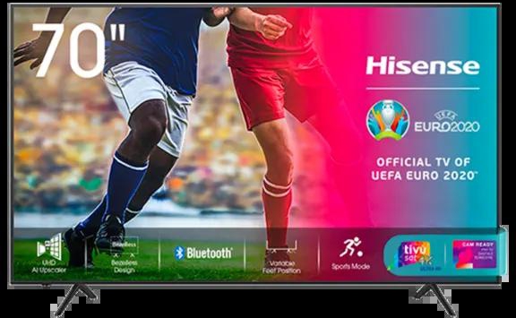 Hisense 70 Inch Smart 4k UHD Frameless TV (70A71KEN) BlueTooth, Voice Search, Netflix, YouTube, Freeview Play, Alexa built-In