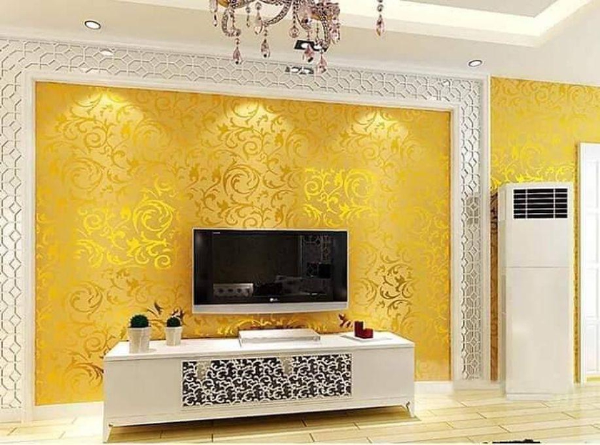 Adore Decor Shimmering Gold Damask Wallpaper - 5.3 SQM