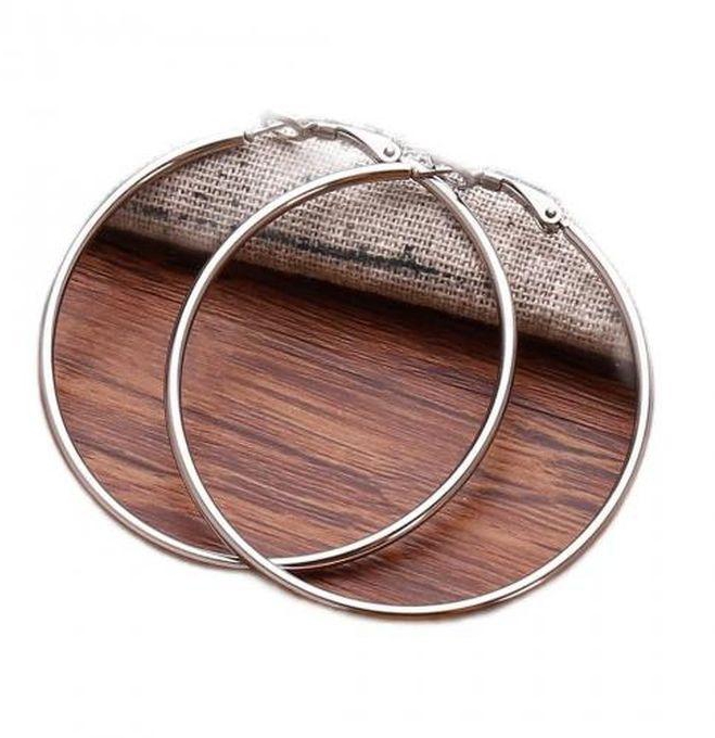 2PCS Round Style Hoop Earrings (Silver)