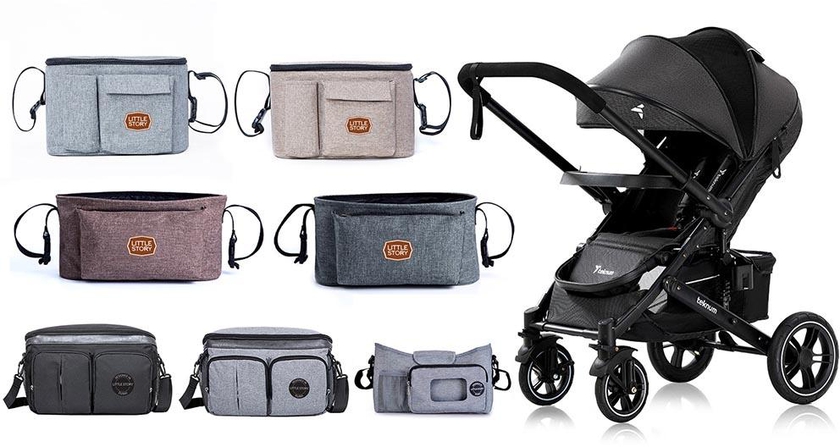 Little Story - Stroller Organizer Travel Bag - Grey- Babystore.ae