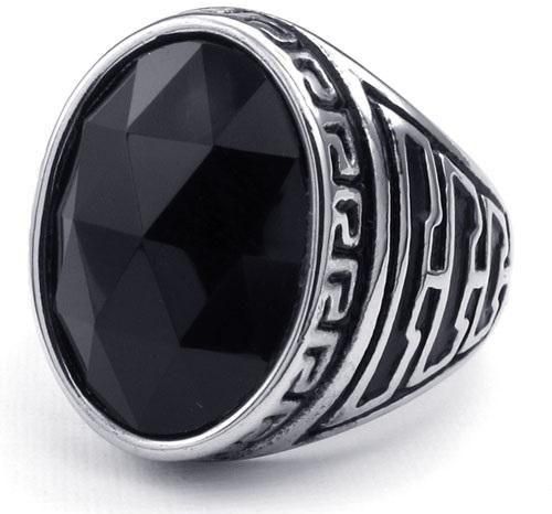 Men Stainless Steel Ring With Black Crystal for Men Size 10