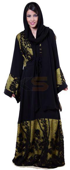 ROYAL COUTURE – 1303abn-ryf-012 Black With Green Design Abaya