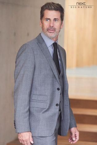 Grey Signature Textured Suit: Jacket