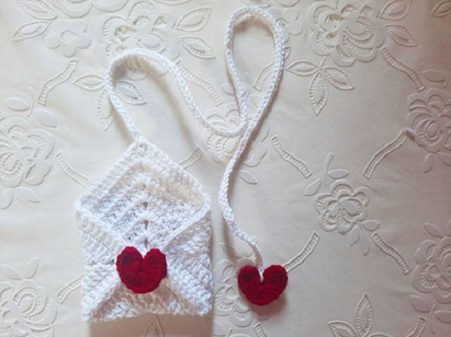 Handmade Crochet Car Mirror Pendant Envelope With Heart