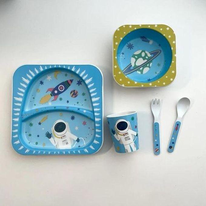 5 Pcs Children Dinnerware Set Noodle Bowl Divided Tray Fork Spoon Cup Gift Table Ware Bamboo Fiber