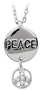 CZ Youth Peace Necklace Sterling Silver Free Chain