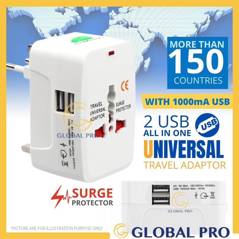 2USB Multi-Purpose Global Universal Travel Adapter Plug Double USB Port AC Power Adaptor