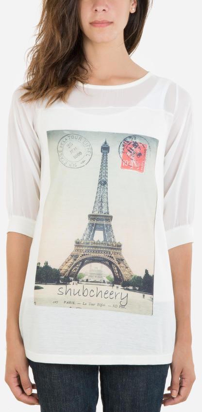 Version Eiffel Sheer Neckline & Sleeves Top - Off White