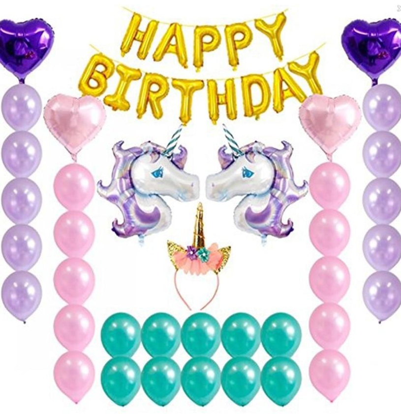 38 Pcs Unicorn Balloons Birthday Party Set Beautiful Party Supplies