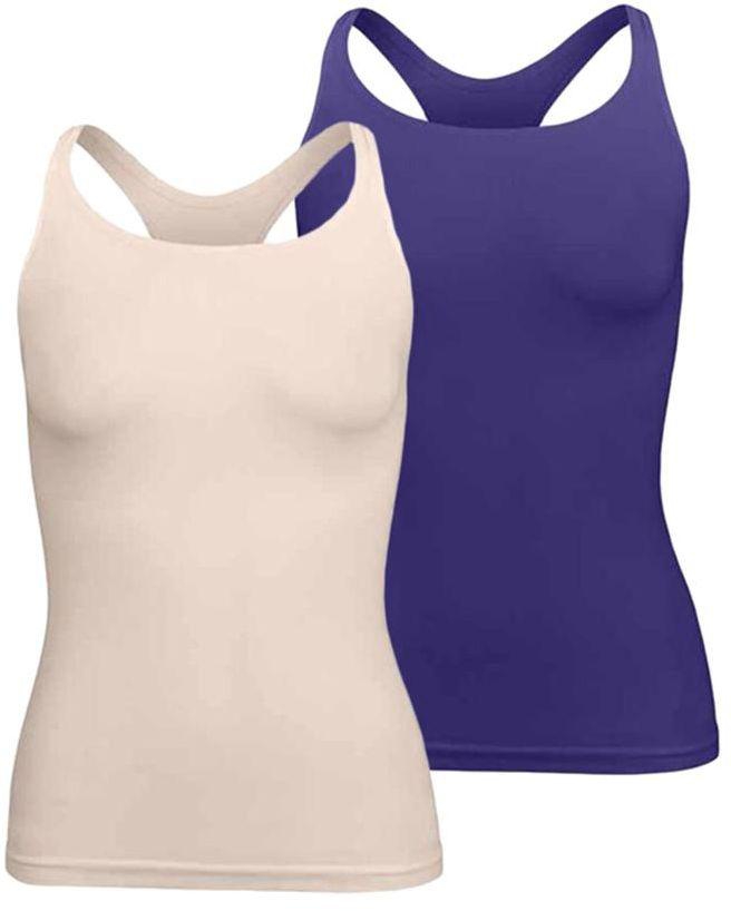 Silvy Set Of 2 Tank Tops For Women - Beige / Purple, Medium
