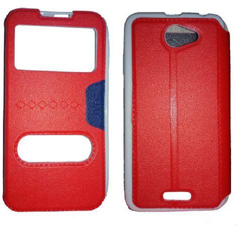 Generic Window View for HTC 516 With Leather Stand and Magnetic closure-RED
