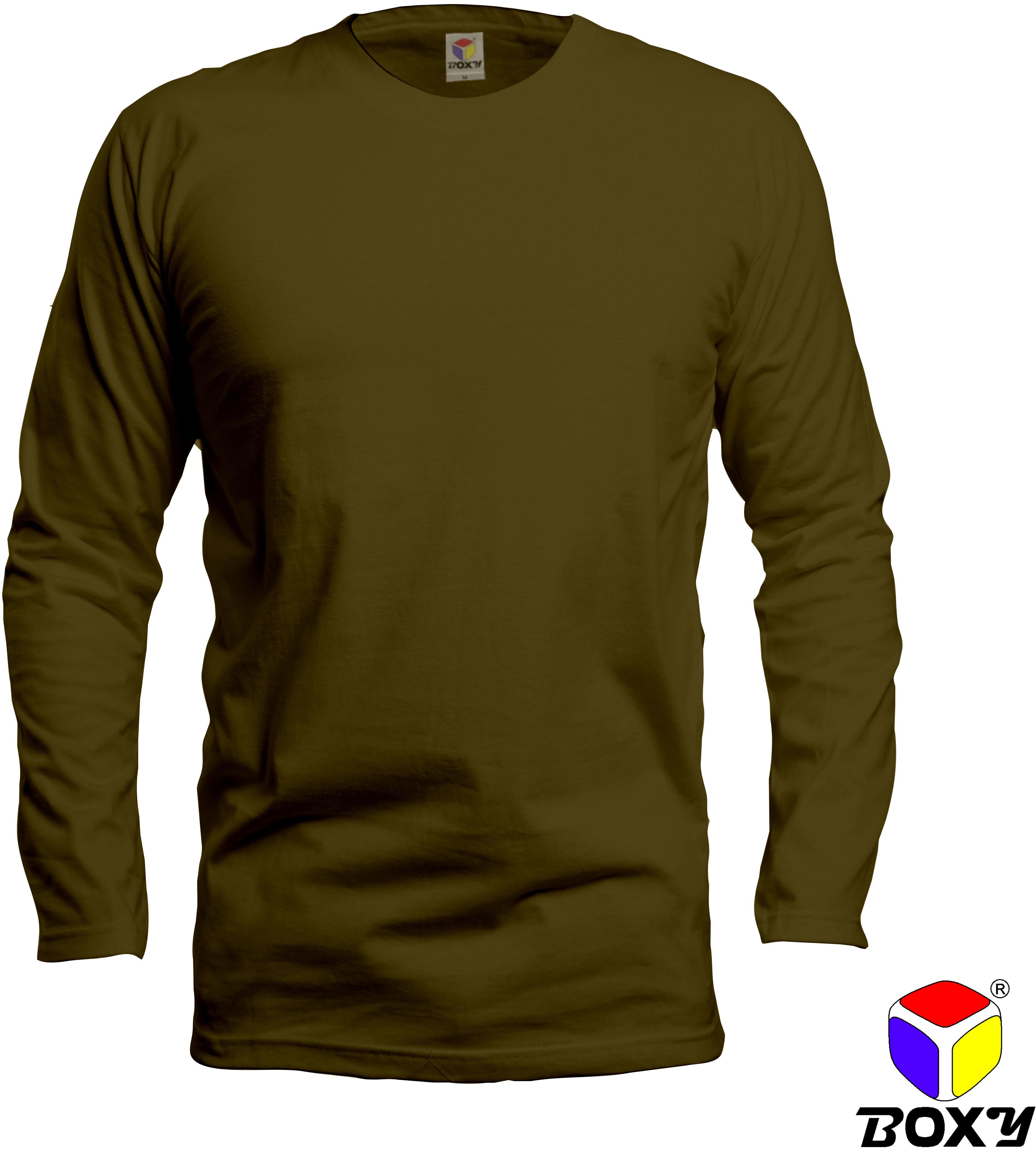BOXY Microfiber Round Neck Long Sleeves Plain T-shirt (Dark Brown)