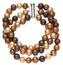 Sterling Silver and Freshwater Dyed Chocolate Cultured Pearl Triple Strand Bracelet 7.25 Inch/