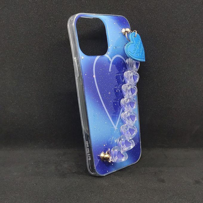 Transparent Glitter Back Cover With Toys Chain For IPhone 13 Pro Max - Blue