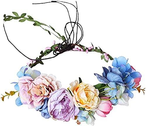 Hair Ring, ELECDON Women Floral Crown Flower Headband Hair Wreath Floral Headpiece Halo with Ribbon, for edding Party Festival Photos