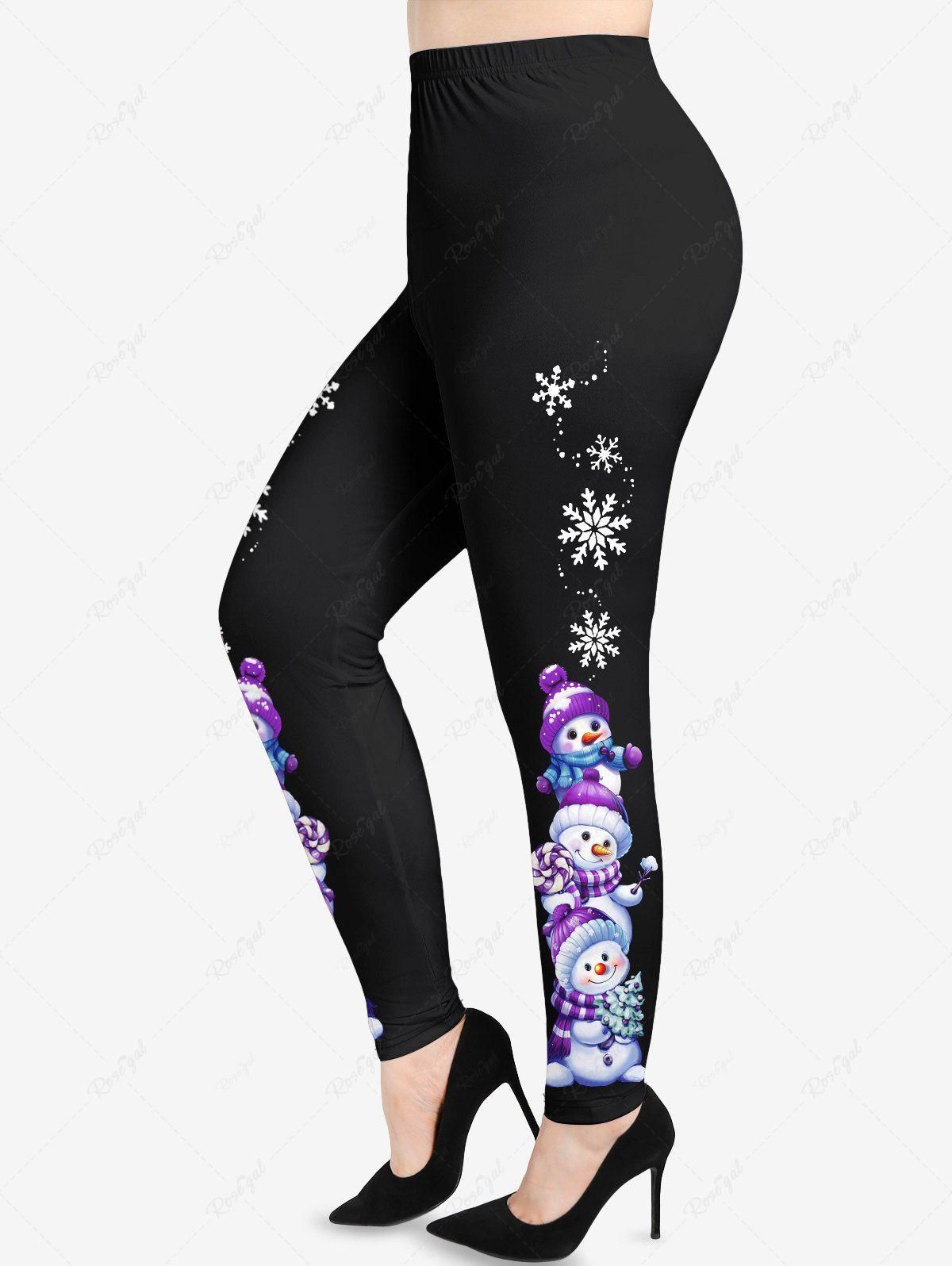 Plus Size Christmas Tree Snowman Snowflake Candy Print Leggings - 6x