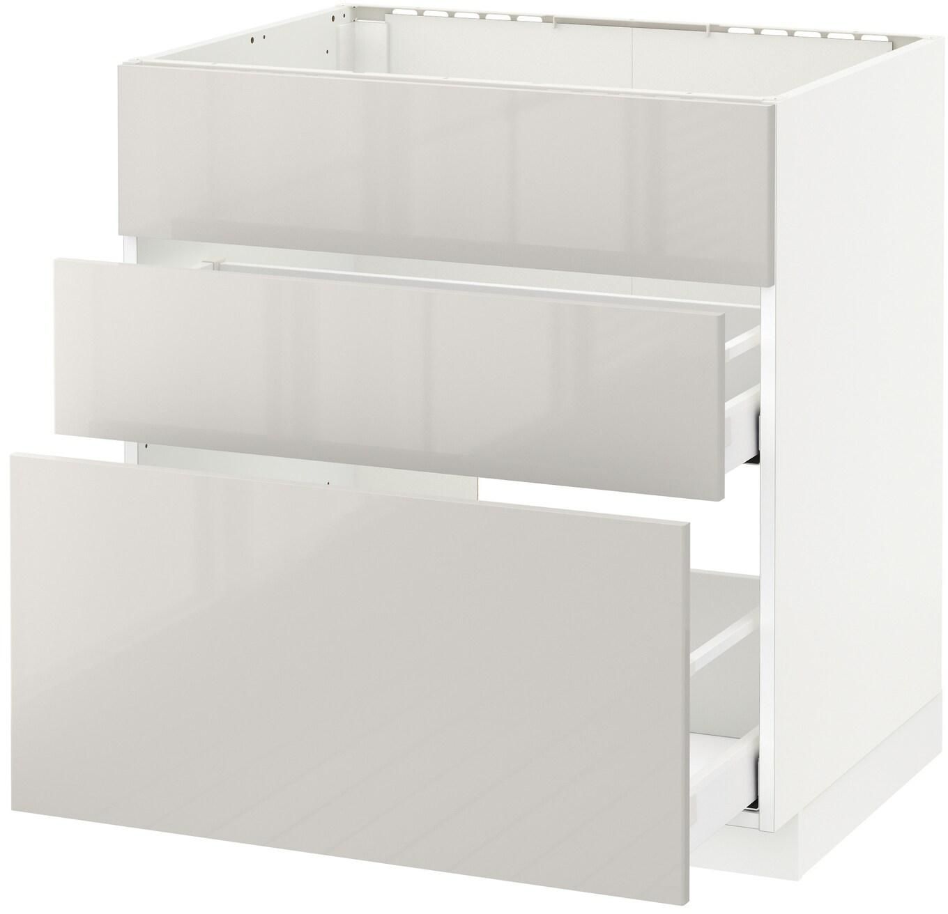 METOD / MAXIMERA Base cab f sink+3 fronts/2 drawers - white/Ringhult light grey 80x60 cm