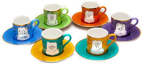 Hand Painted Porcelain Funny Faces Coffee Cup Set